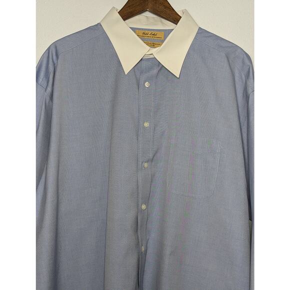 Roundtree & Yorke Gold Label Non-Iron Pinpoint Blue Dress Shirt Size 18/34 - Picture 2 of 7
